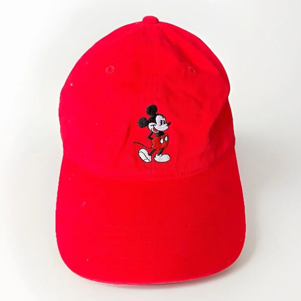 Disney‎ MICKEY MOUSE Embroidered Logo OSFM Red 100% Cotton Cap Hat